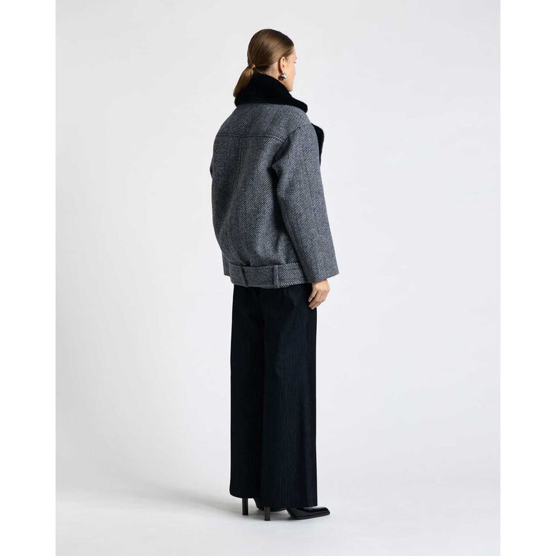 Cue Wool Herringbone Coat With Faux Fur Collar image number 1